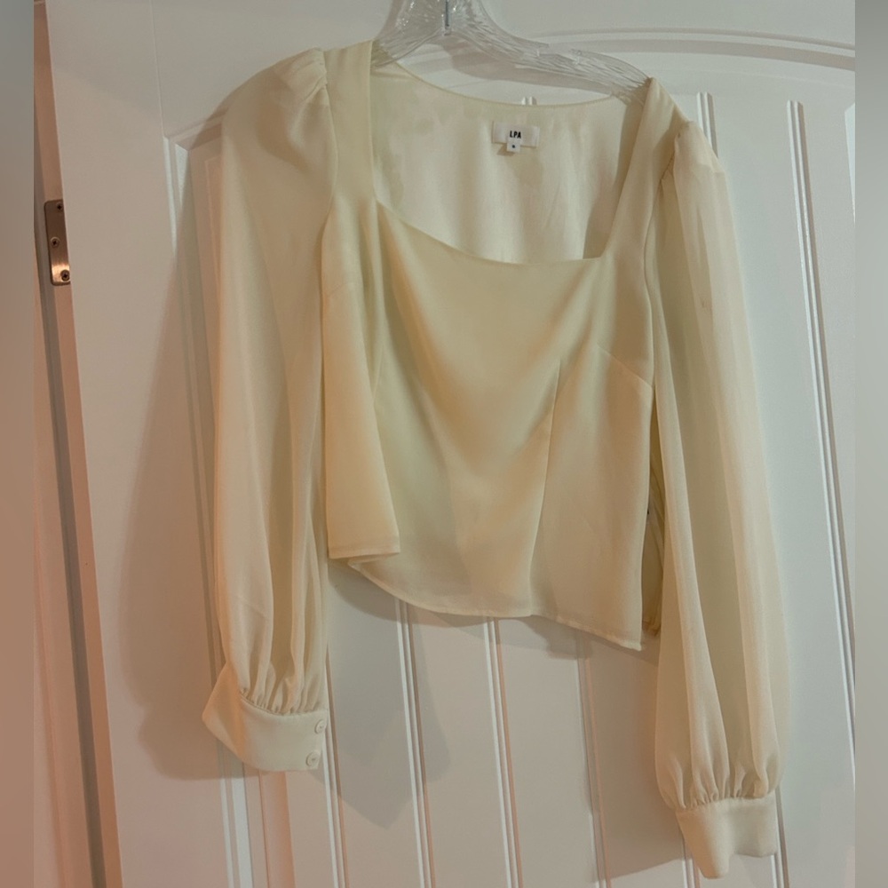 LPA Pleated Shoulder Top with Sheer Sleeves